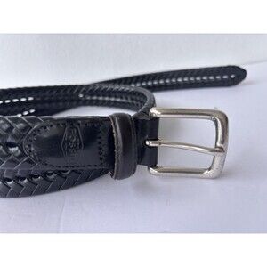 Fossil Black Leather Braided Belt Mens Size 42 Silver Buckle Woven New 90s Y2K